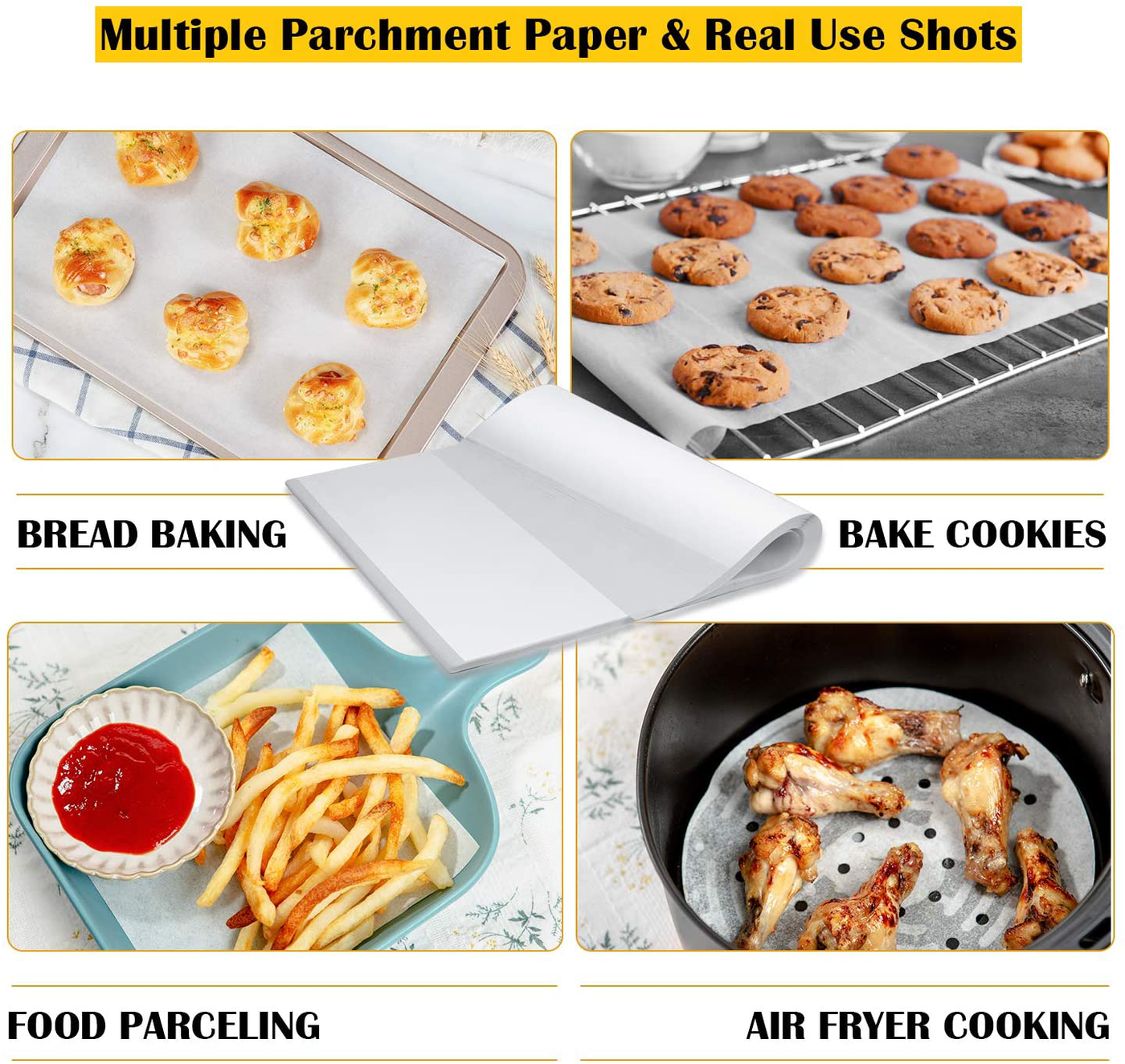 katbite 200Pcs 9x13 inch Heavy Duty Parchment Paper Sheets, Precut Parchment Paper for Quarter Sheet Pans Liners, Baking Cookies, Bread, Meat, Pizza, Toaster Oven (9"x13")