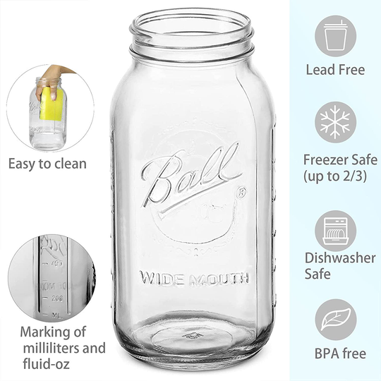 Wide Mouth Mason Jars 64 oz 3 Pack Half Gallon Mason Jars with Airtight Lid and Band, Large Clear Glass Mason Jars for Canning, Fermenting, Pickling, Storing