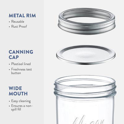 Wide-Mouth Glass Mason Jars, 16-Ounce (6-Pack) Glass Canning Jars with Silver Metal Airtight Lids and Bands with Chalkboard Labels, for Canning, Preserving, Meal Prep, Overnight Oats, Jam, Jelly