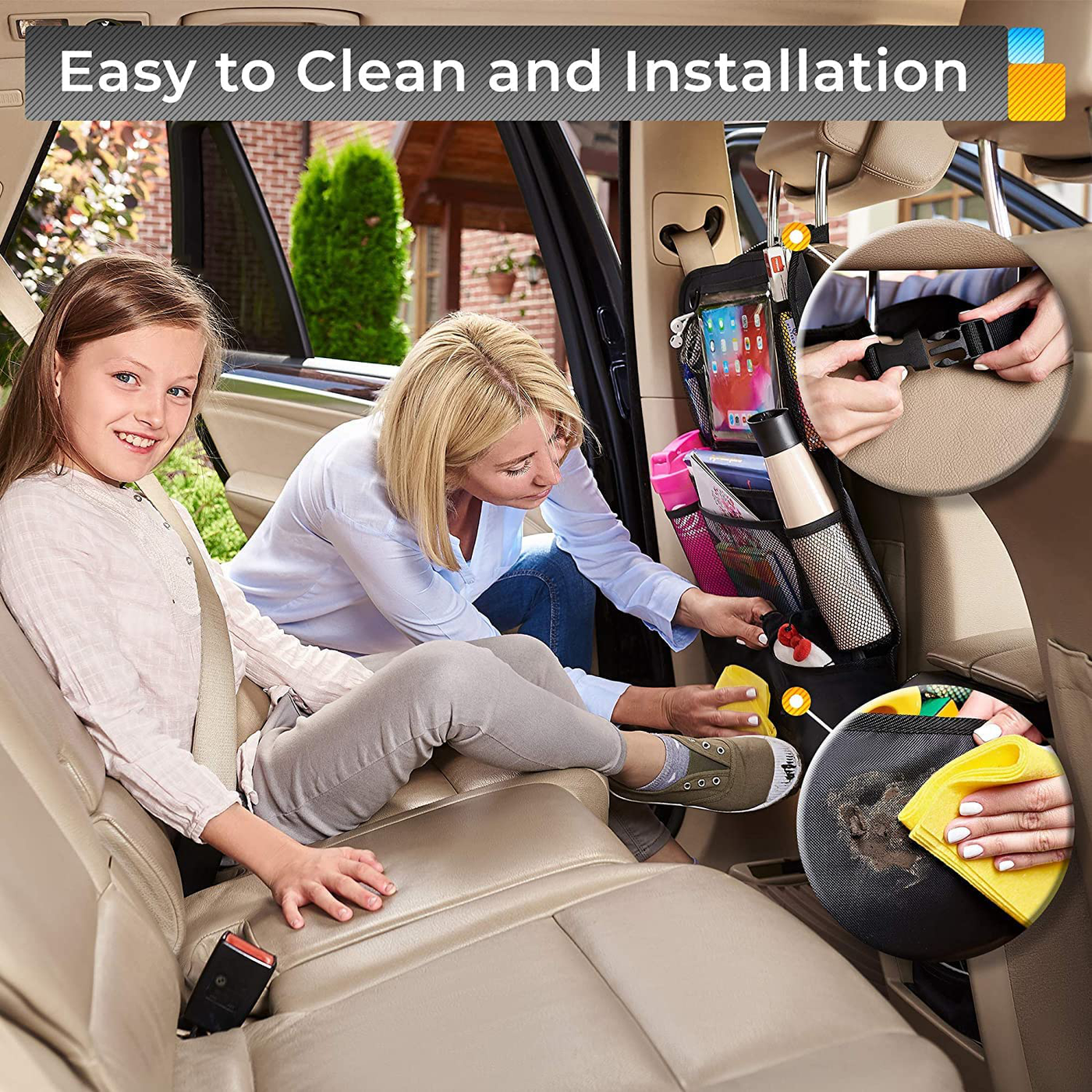 Pack of 2 Backseat Car Organizer, Kick Mats Back Seat Protector with Touch Screen Tablet Holder