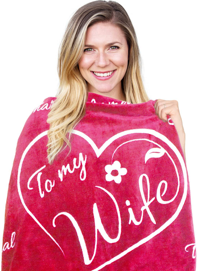 Wife Gift Blanket - I Love You Gifts for Women - Romantic Gifts for Wife Anniversary - Wife Birthday Gifts for Her from Husband for Valentines, Mothers Day or Christmas - Throw 50" x 65" (Merlot Red)