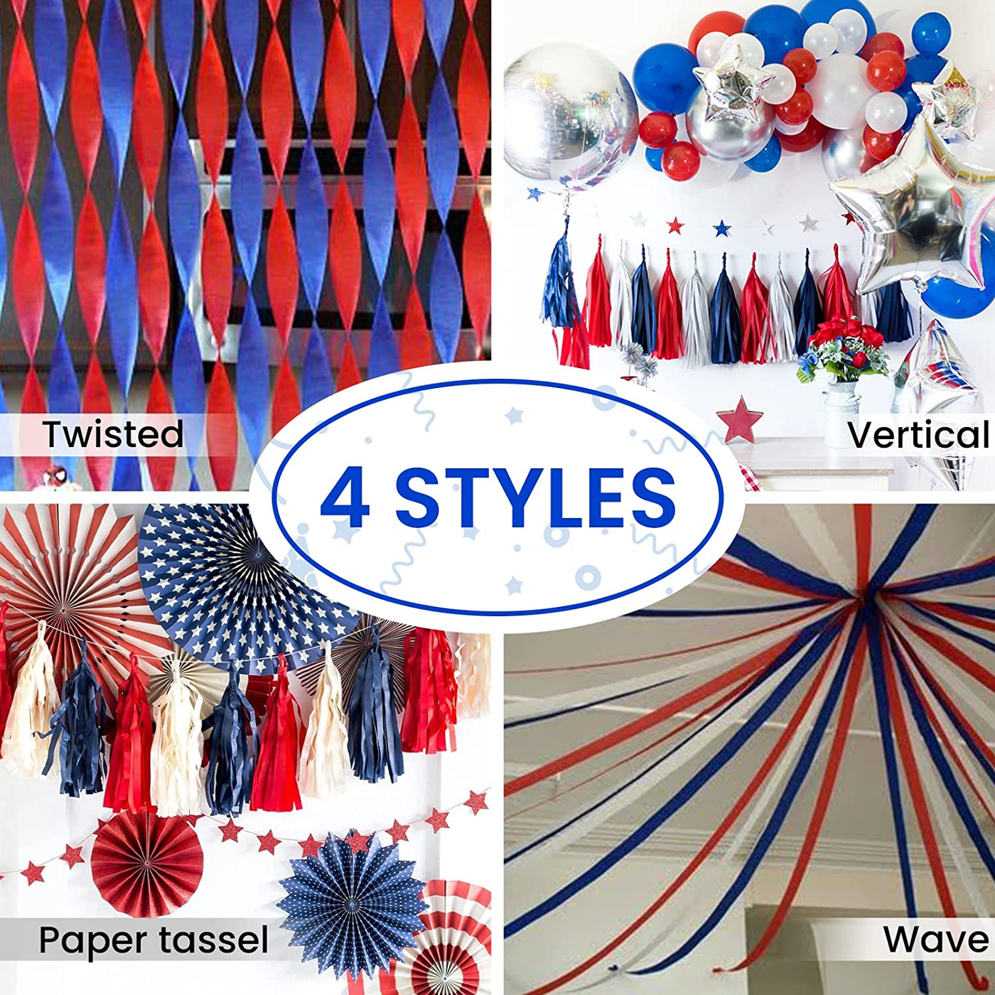 6 Pack Crepe Paper Streamers - 492ft (1.8 Inch x 82 Ft/Roll)