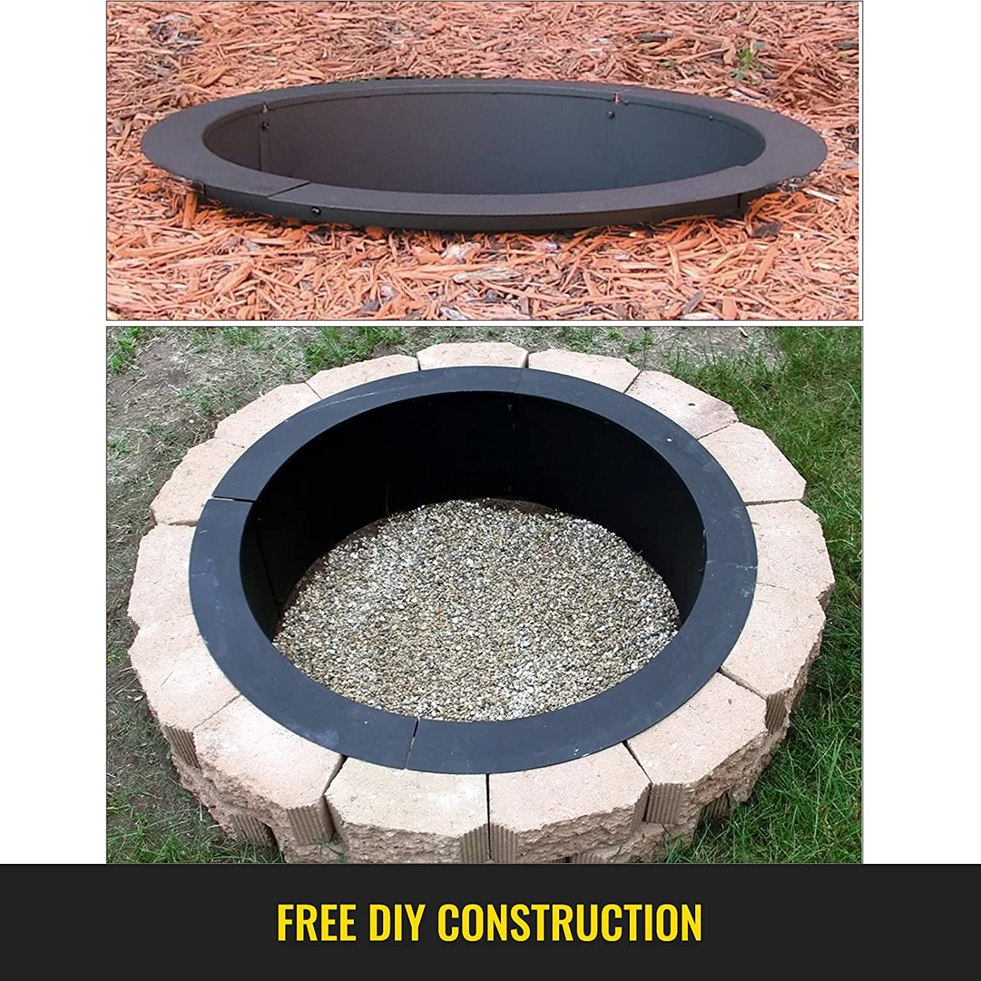 VBENLEM Fire Pit Ring 45-Inch Outer/39-Inch Inner Diameter, 3.0mm Thick Heavy Duty Solid Steel, Fire Pit Liner DIY Campfire Ring Above or In-Ground for Outdoor