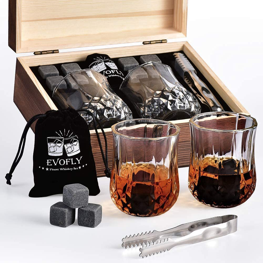 Gifts for Men Women, Whiskey Stones Set with Glasses, Drinking Gifts for Dad Husband Him, Cool Gifts Ideas for Anniversary Birthday Wedding Housewarming, Unique Rocks Present for Liquor Bourbon Scotch