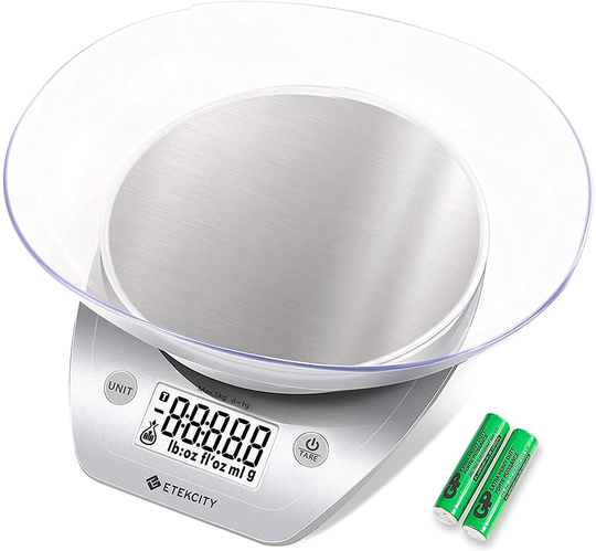 Etekcity 0.1g Food Kitchen Scale Bowl, Digital Grams and Ounces for Weight Loss, Baking, Cooking and Keto, 11lb, Silver Stainless Steel