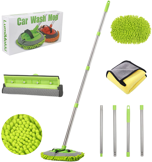62" Car Wash Mop Kit, Car Wash Brush with Long Handle Stainless Steel Pole, Car Wash Kit Car Detailing Kit Car Wash Mop Mitt Car Cleaning Supplies Kit for RV Cars SUV Trucks and Bus (Green)