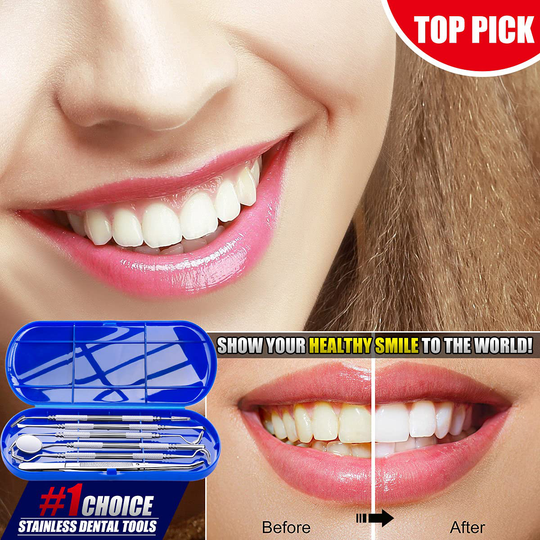 Dental Tools To Remove Plaque and Tartar, Professional Teeth Cleaning Tools, Stainless Steel Dental Hygiene Oral Care Kit with Plaque Remover, Tartar Scraper, Tooth Scaler, Dental Pick - with Case