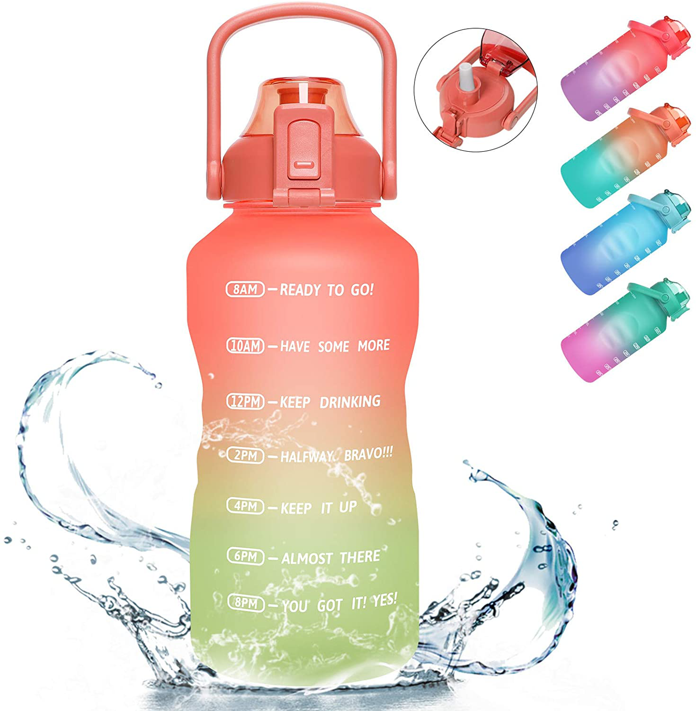 PASER 64oz/128oz Motivational Water Bottle with Time Marker & Straw, Leakproof Tritan BPA Free Water Jug Ensure You Drink Enough Water Daily for Fitness, Gym and Outdoor Sports