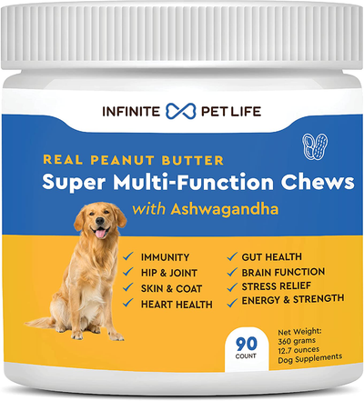 Infinite Pet Life Multi - Function Chews Multivitamins for Dogs | 90 Count - 8 in 1 | Skin & Coat, Allergy, Immunity, Joint Support | with Ashwagandha Supplement for Dogs