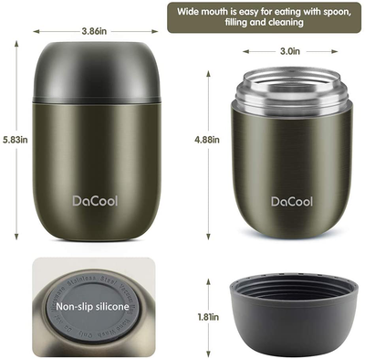 Insulated Lunch Container DaCool Insulated Food Jar 16 oz Stainless Steel Vacuum Bento Hot Lunch Box for Kids with Spoon Leak Proof Hot Cold Food for School Office Picnic Travel Outdoors - Black