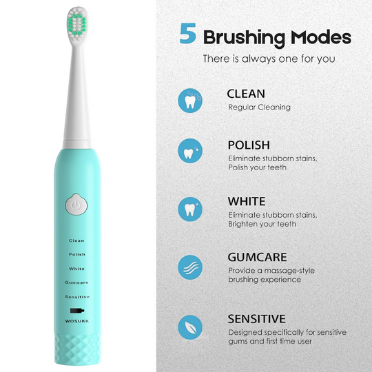 Sonic Electric Toothbrush -5 Modes with Smart Timer, Waterproof USB Charging Rechargeable Ultrasonic Toothbrushes, 4 Replacement Brush Heads