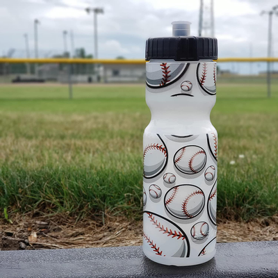 Kids Sports Squeeze Water Bottle - 22 oz. BPA Free Sport Bottle W/ Easy Open Push/Pull Cap - Durable Bottles Perfect for Boys & Girls, School & Sports - Made in USA (Baseball)