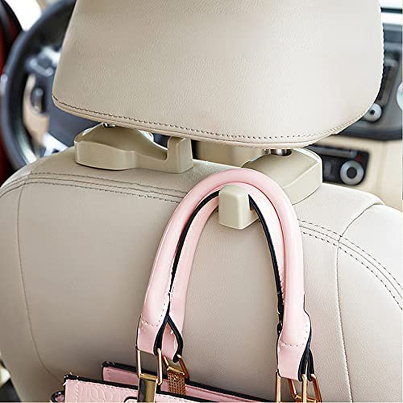 IPELY Universal Car Vehicle Back Seat Headrest Hanger Holder Hook for Bag Purse Cloth Grocery (Dark Beige -Set of 2)