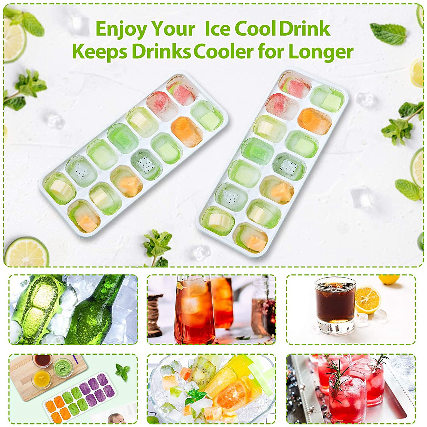 DOQAUS Ice Cube Trays 4 Pack, Easy-Release Silicone & Flexible 14-Ice Cube Trays with Spill-Resistant Removable Lid, LFGB Certified and BPA Free, Stackable Ice Trays with Covers for Cocktail, Freezer