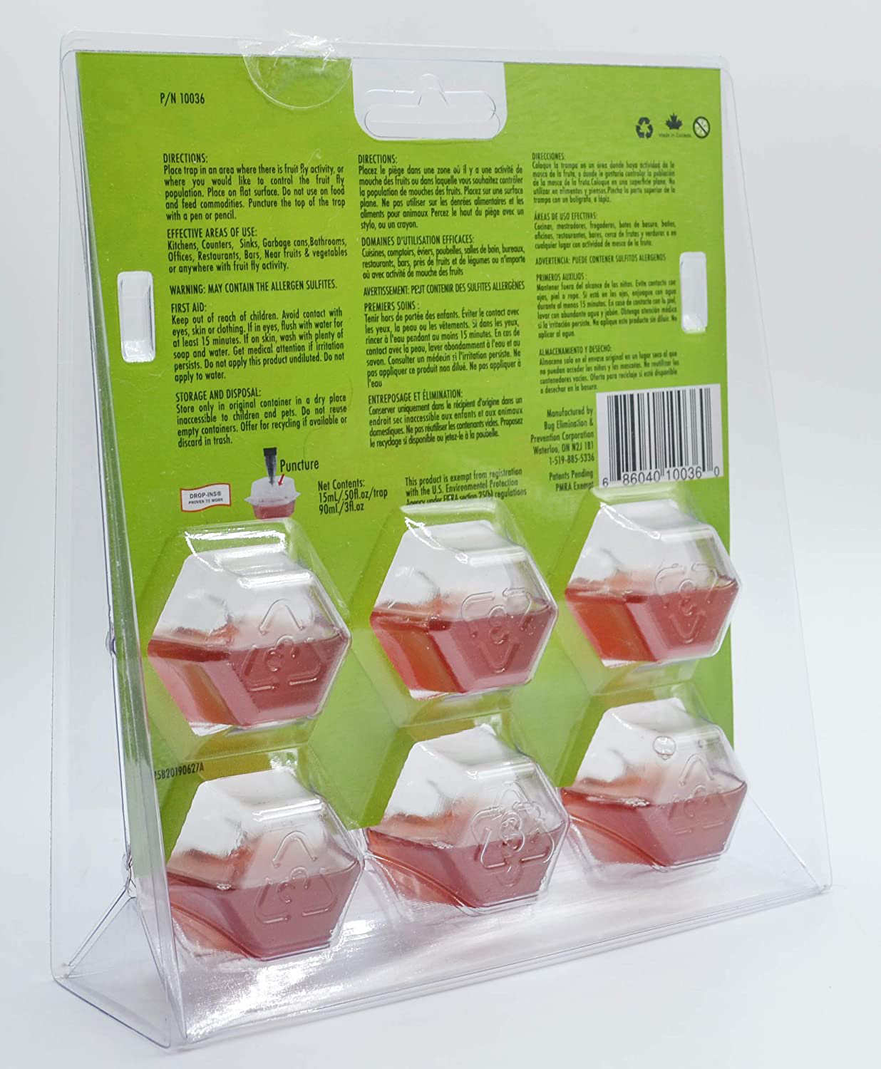 BEAPCO 10036 Prefilled Fruit Fly Traps, 6-Pack, Red