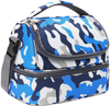 FlowFly Kids Lunch Box Double Decker Cooler Insulated Lunch Bag Large Tote for Boys, Girls, Men, Women, With Adjustable Strap, Blue Camo