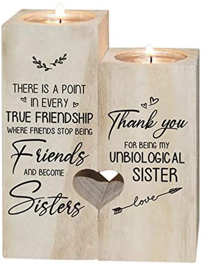 to My Bestie Candle Holder- Thank You for Being My Unbiological Sister Women Female Girl Friends LEFUYAN Personalized Custom Friendship Birthday Gift Wooden Candle Holder