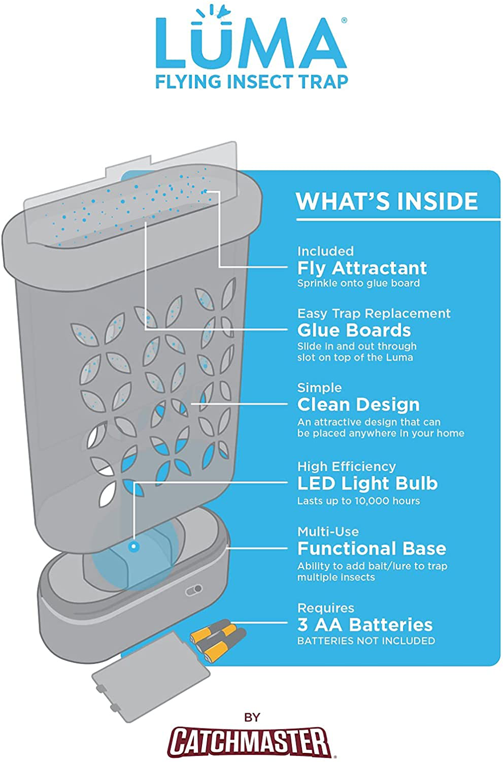 Catchmaster Luma Flying Insect Trap - for Flies, Moths, Gnats, Fruit Flies - Non-Toxic Fly Trap