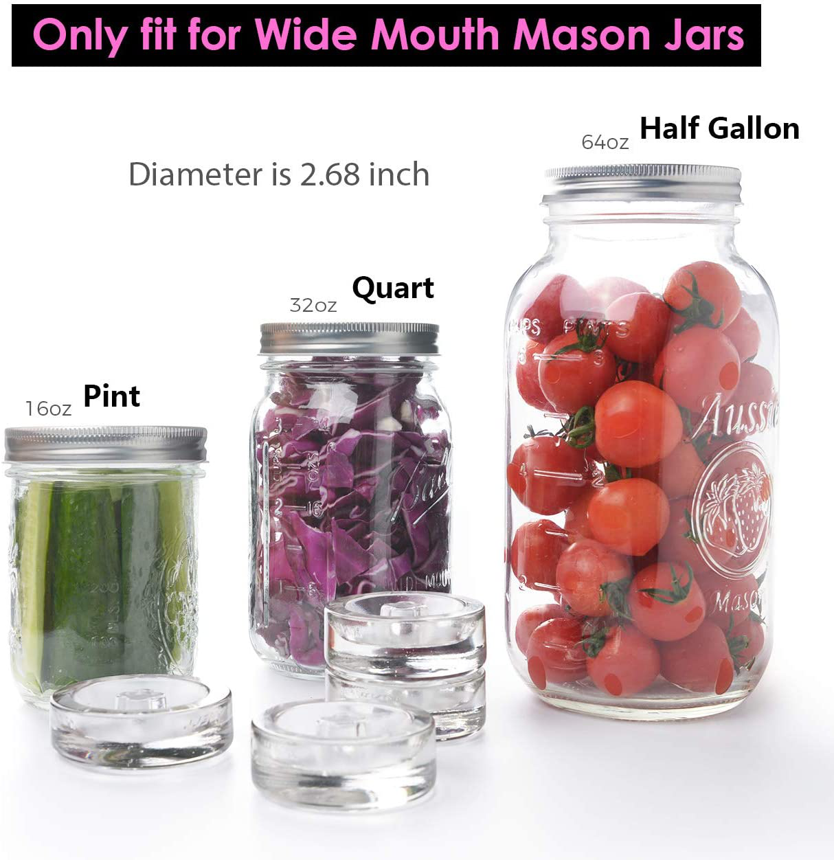 4-Pack Fermentation Glass Weights with Easy Grip Grooved Handles Heavy Fermenting Lids Fermentation Kit for Any Wide Mouth Mason Jars