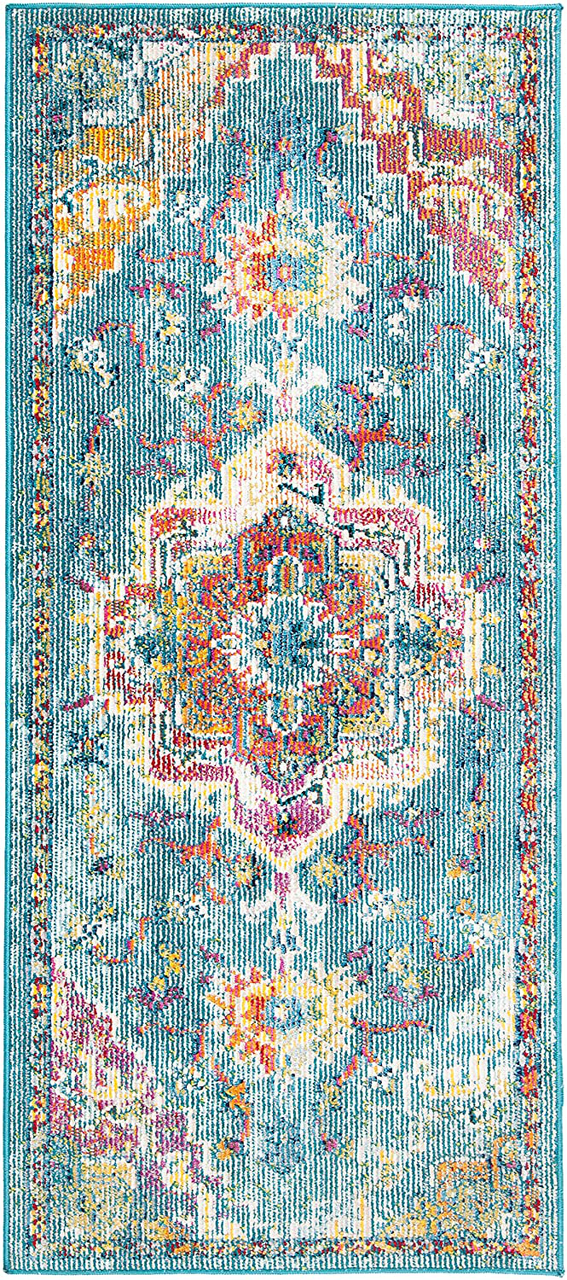 Safavieh Crystal Collection CRS501J Boho Chic Oriental Medallion Distressed Non-Shedding Stain Resistant Living Room Bedroom Area Rug, 2'2" x 5', Teal / Orange