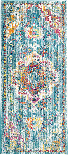 Safavieh Crystal Collection CRS501J Boho Chic Oriental Medallion Distressed Non-Shedding Stain Resistant Living Room Bedroom Area Rug, 2'2" x 5', Teal / Orange