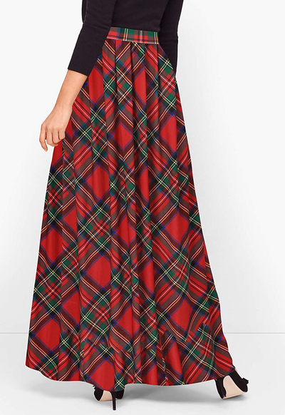 Zattcas Womens Buffalo Plaid High Elastic Waist Pleated Maxi Skirt with Pockets