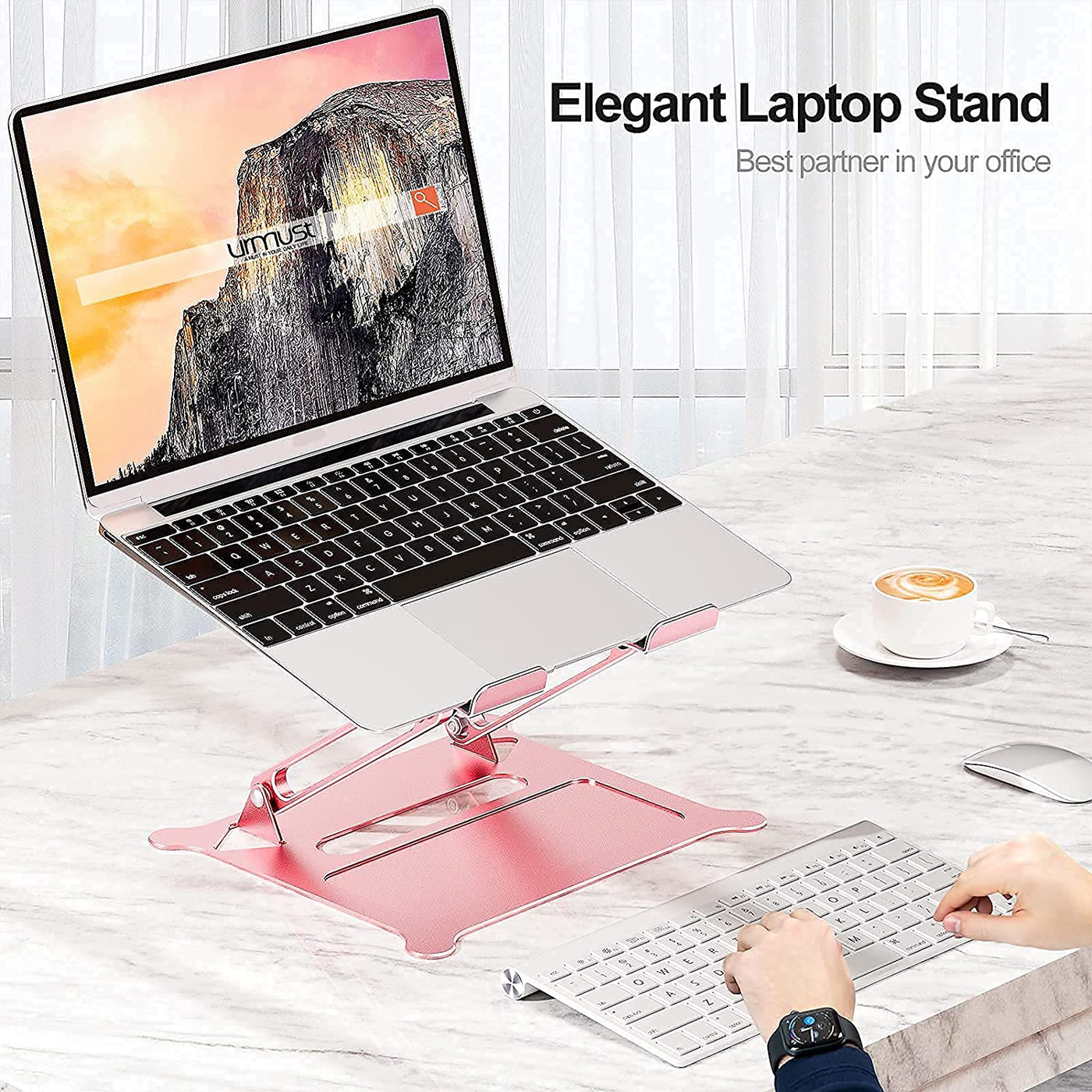 Urmust Laptop Notebook Stand Holder Adjustable Ultrabook Stand Riser Portable Compatible with MacBook Air Pro HP Dell XPS Lenovo All laptops 10-15.6"(Rose Gold)