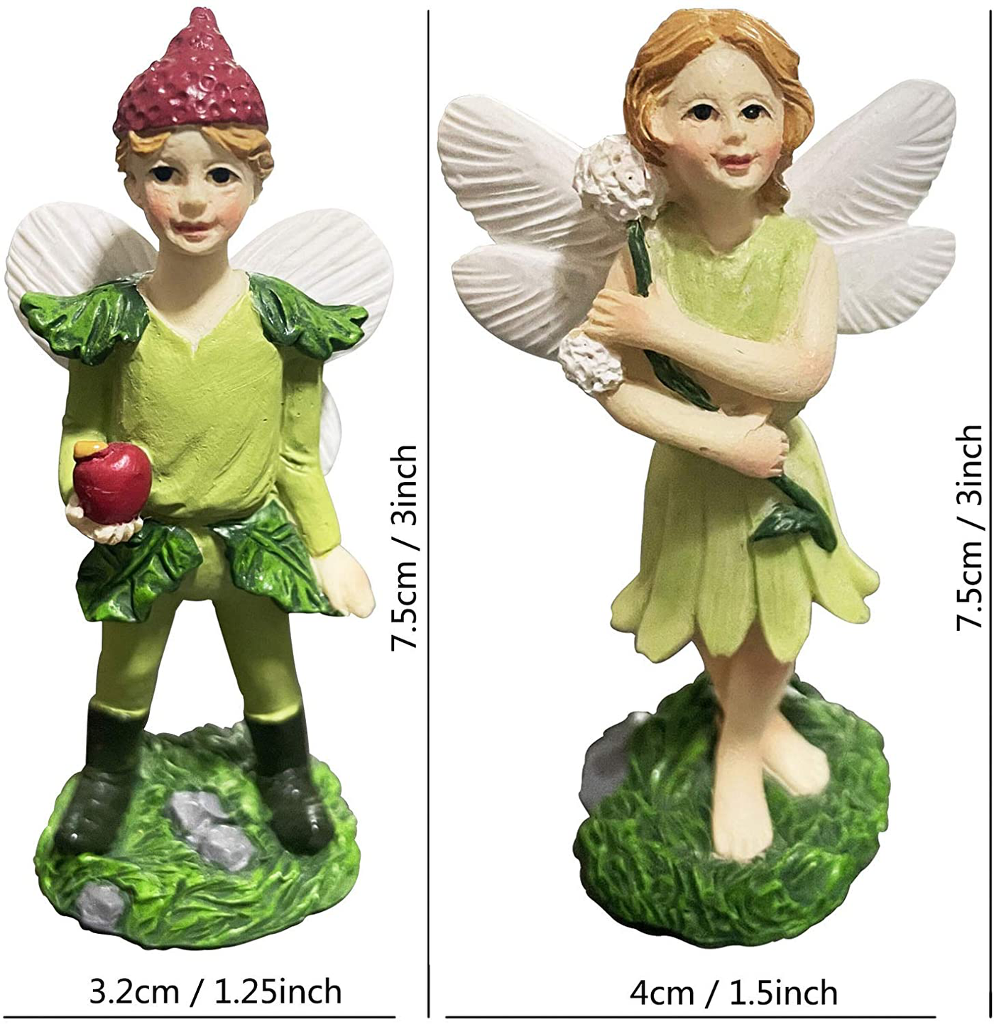 Miniature Garden Fairy Set of 2 Small Ornaments Jungle Boy Girl Statue Enchanted Figurines Fairy Garden Accessories