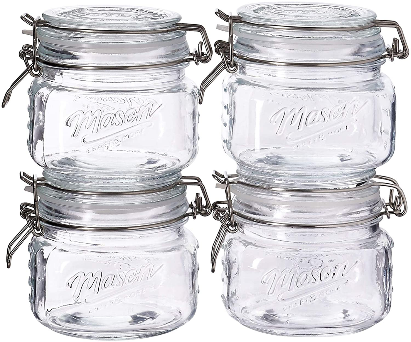 Mason Craft & More Clear Glass Clamp Jars, 17OZ Mini Short 4PK