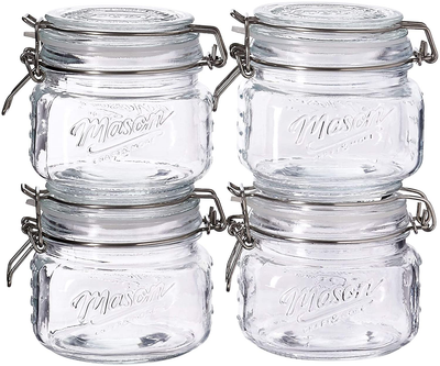 Mason Craft & More Clear Glass Clamp Jars, 17OZ Mini Short 4PK