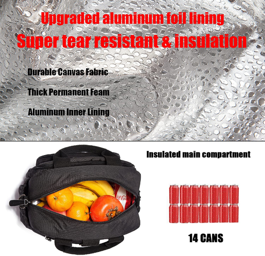 Scorlia Insulated Lunch Bag Thermal Backpack for Women/Men, Convertible Lunch Tote for Work School Office, Tall lunch Cooler Box with Side pockets & Portable Flatware Storage Bag for Kid/Adult, Black