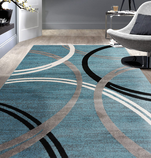 Rugshop Modern Wavy Circles Desing Area Rug 3'3" x 5' Blue