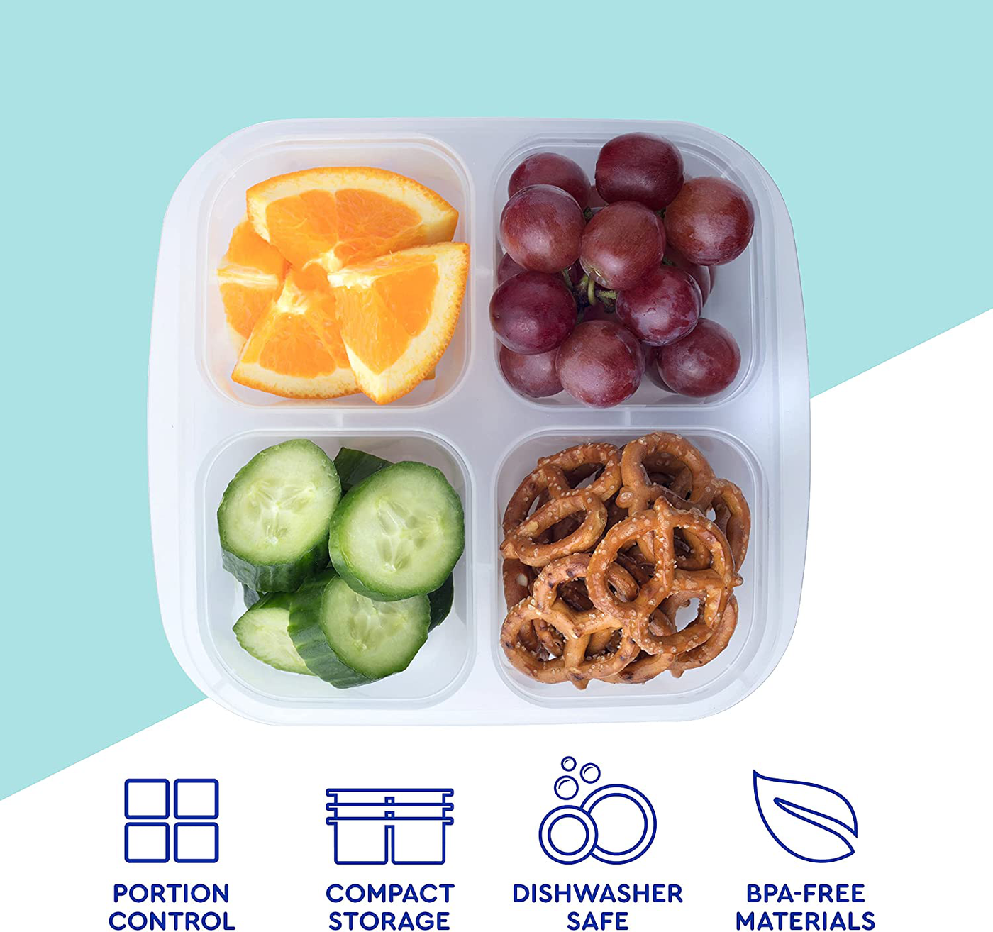 EasyLunchboxes - Bento Snack Boxes - Reusable 4-Compartment Food Containers for School, Work and Travel, Set of 4, Classic