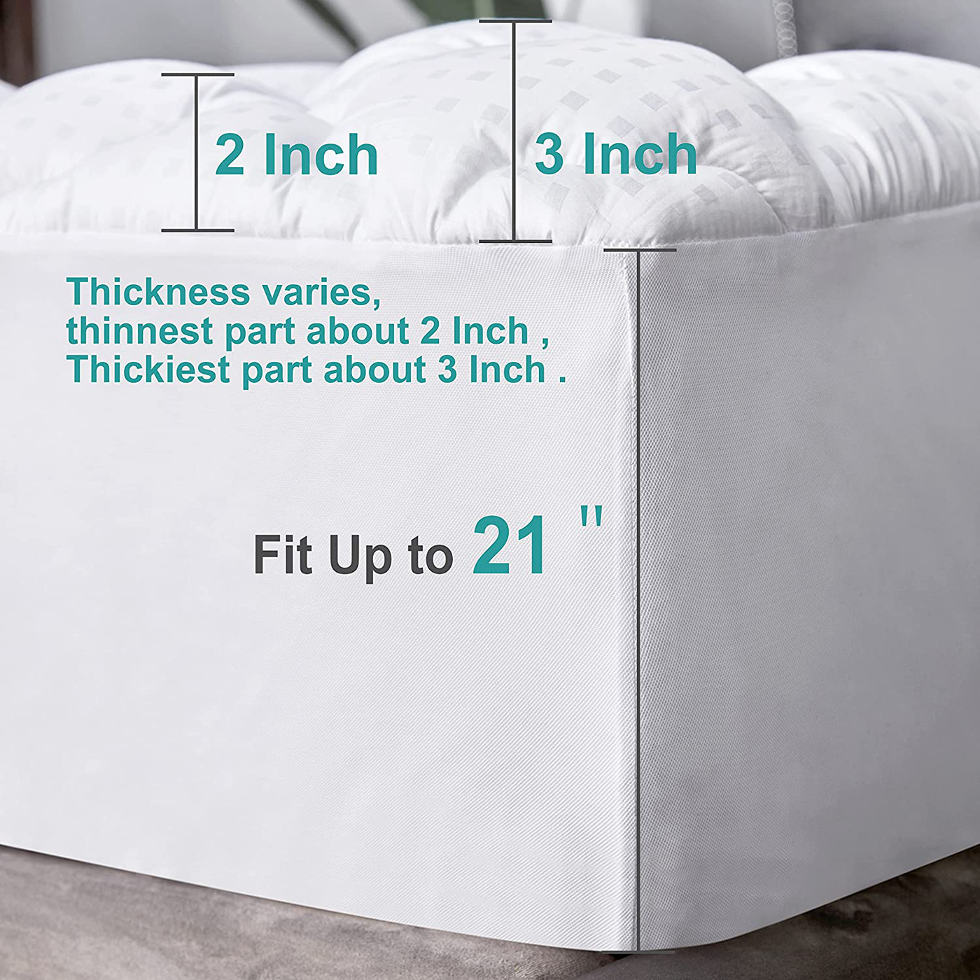 Hansleep Queen Mattress Pad Cotton Top Pillow Top Stretches up to 21” Deep Pocket, Non-Slip Mattress Topper with Down Alternative Fillings (Queen)