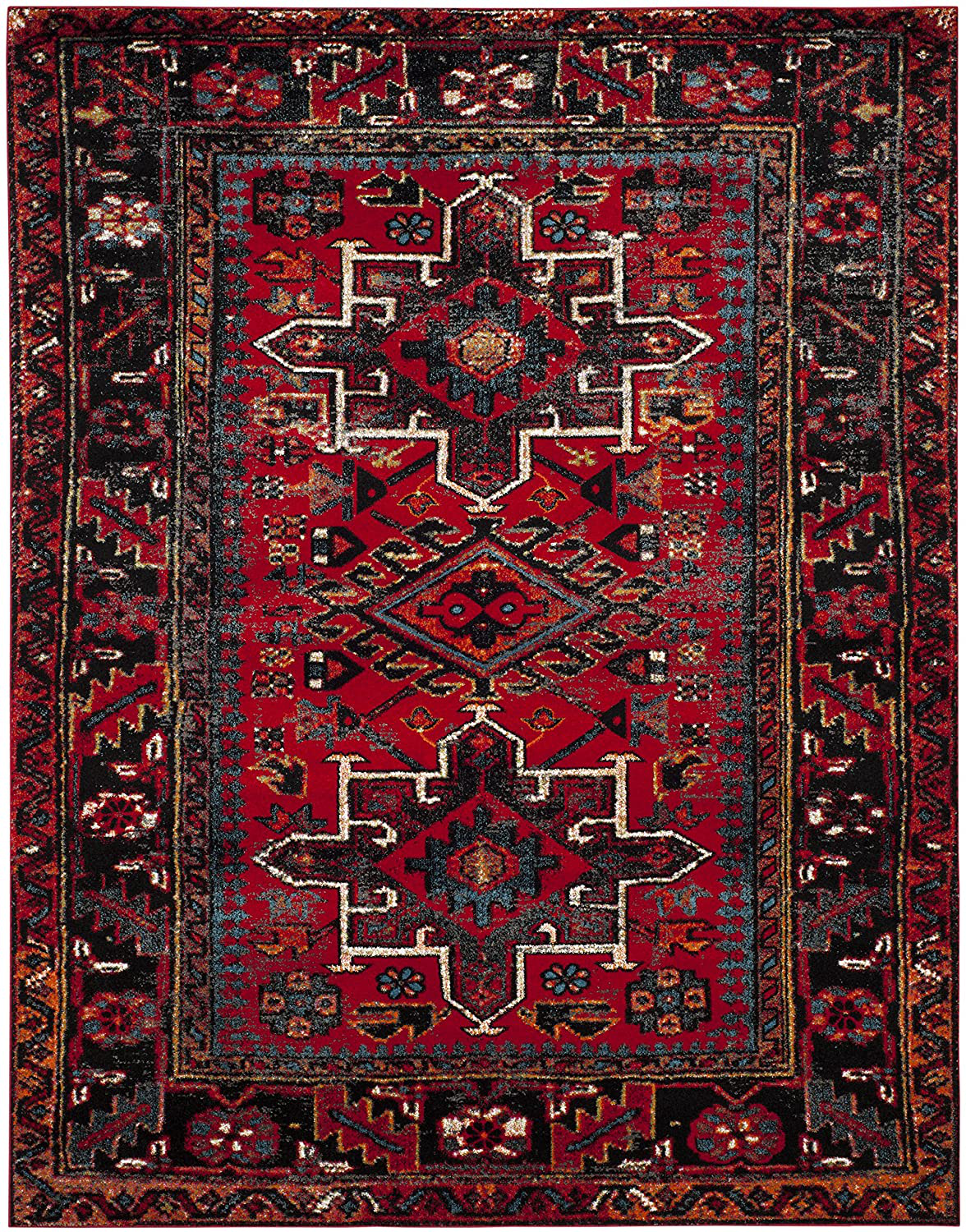 Safavieh Vintage Hamadan Collection VTH211A Oriental Traditional Persian Non-Shedding Stain Resistant Living Room Bedroom Area Rug, 3' x 3' Round, Red / Multi