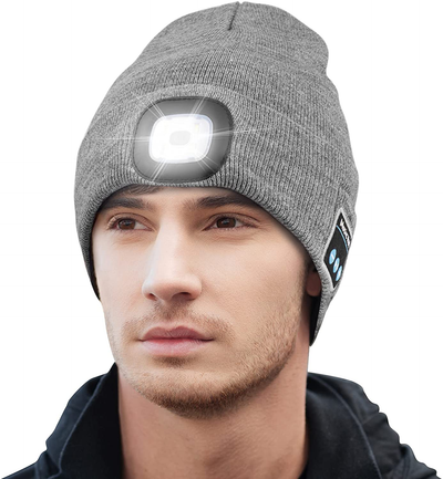 Keains Unisex Bluetooth Beanie Hat with Light, Upgraded Musical Knitted Cap with Headphone and Built-in Stereo Speakers & Mic, LED Hat for Running Hiking,Christmas Gifts for Men Women Dad