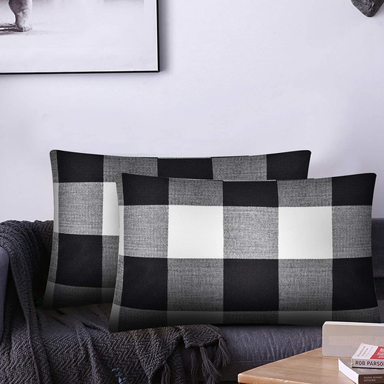 Set of 2 Lumbar Throw Pillow Covers Farmhouse Classic Retro Checkers Plaids Cotton Linen Decorative Square Pillowcase Cushion Cover for Sofa Bedroom Car