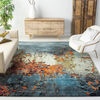 Safavieh Glacier Collection GLA125M Modern Abstract Non-Shedding Stain Resistant Living Room Bedroom Area Rug 3' x 3' Square Blue/Gold