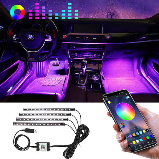 Winzwon Car Led Lights Interior 4 Pcs 48 Led Strip Light For Car With USB Port APP Control For iPhone Android Smart Phone Infinite DIY Colors Music Microphone Control