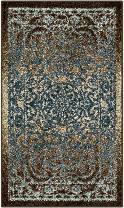 Maples Rugs Pelham Vintage Kitchen Rugs Non Skid Washable Accent Area Carpet [Made in USA], 1'8 x 2'10, Blue/Walnut