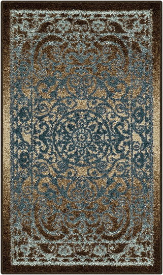 Maples Rugs Pelham Vintage Kitchen Rugs Non Skid Washable Accent Area Carpet [Made in USA], 1'8 x 2'10, Blue/Walnut
