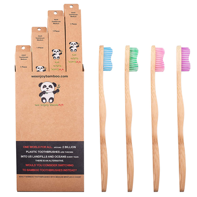 Natural Organic Eco Friendly Bamboo Toothbrush Adult Soft Nylon Bristles, BPA Free, 100% Plastic Free & Biodegradable Handles & Packaging, Responsible Dental Care, 4-Pack