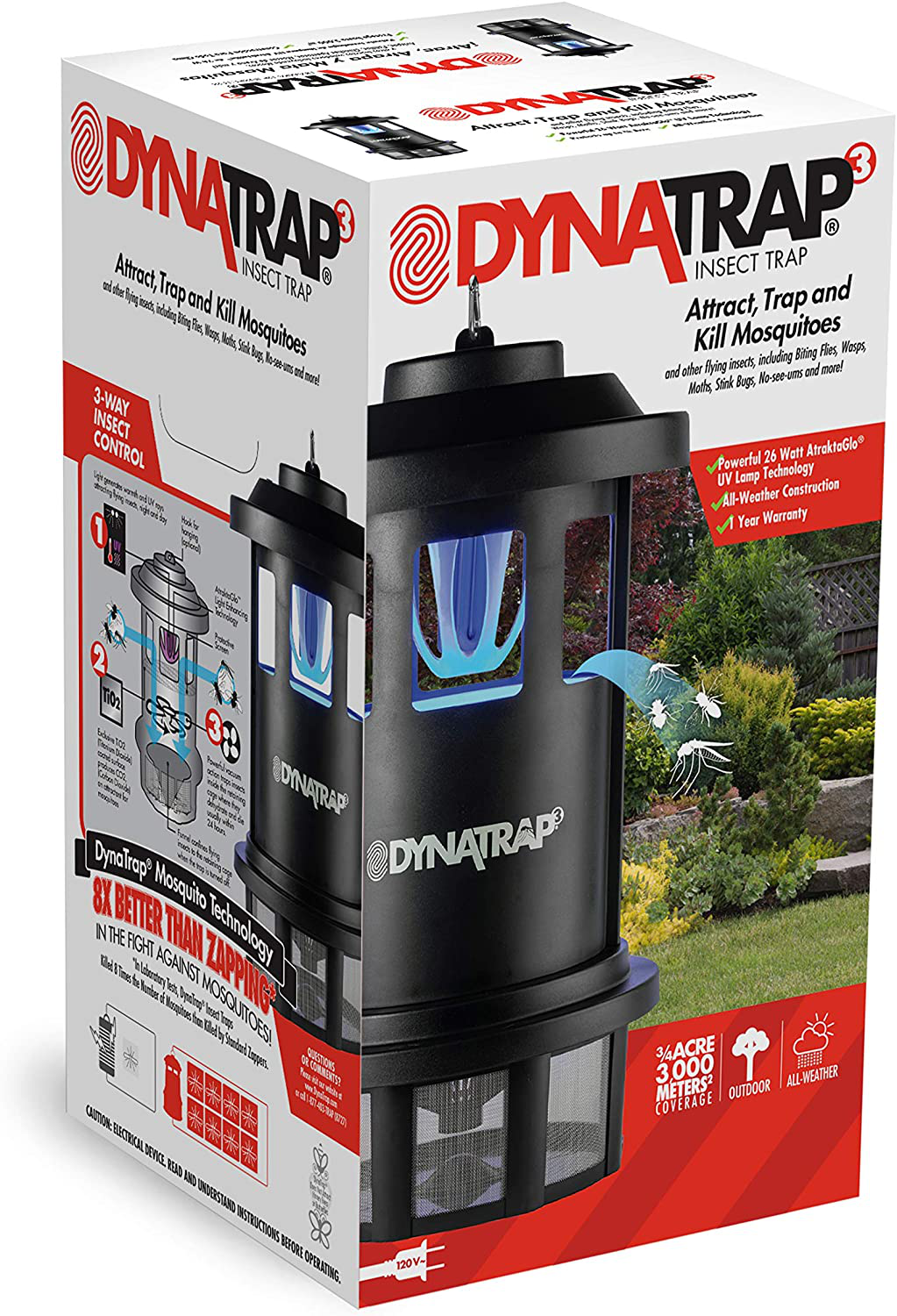 DynaTrap DT1750 Insect and Mosquito Trap AtraktaGlo Light, 3/4 Acre, Black