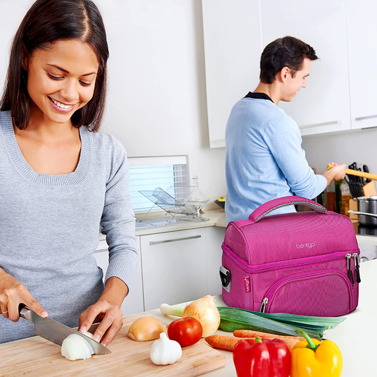Bentgo Deluxe Lunch Bag - Durable and Insulated Lunch Tote with Zippered Outer Pocket, Internal Mesh Pocket, Padded and Adjustable Straps, & 2-Way Zippers - Fits All Bentgo Lunch Boxes (Purple)