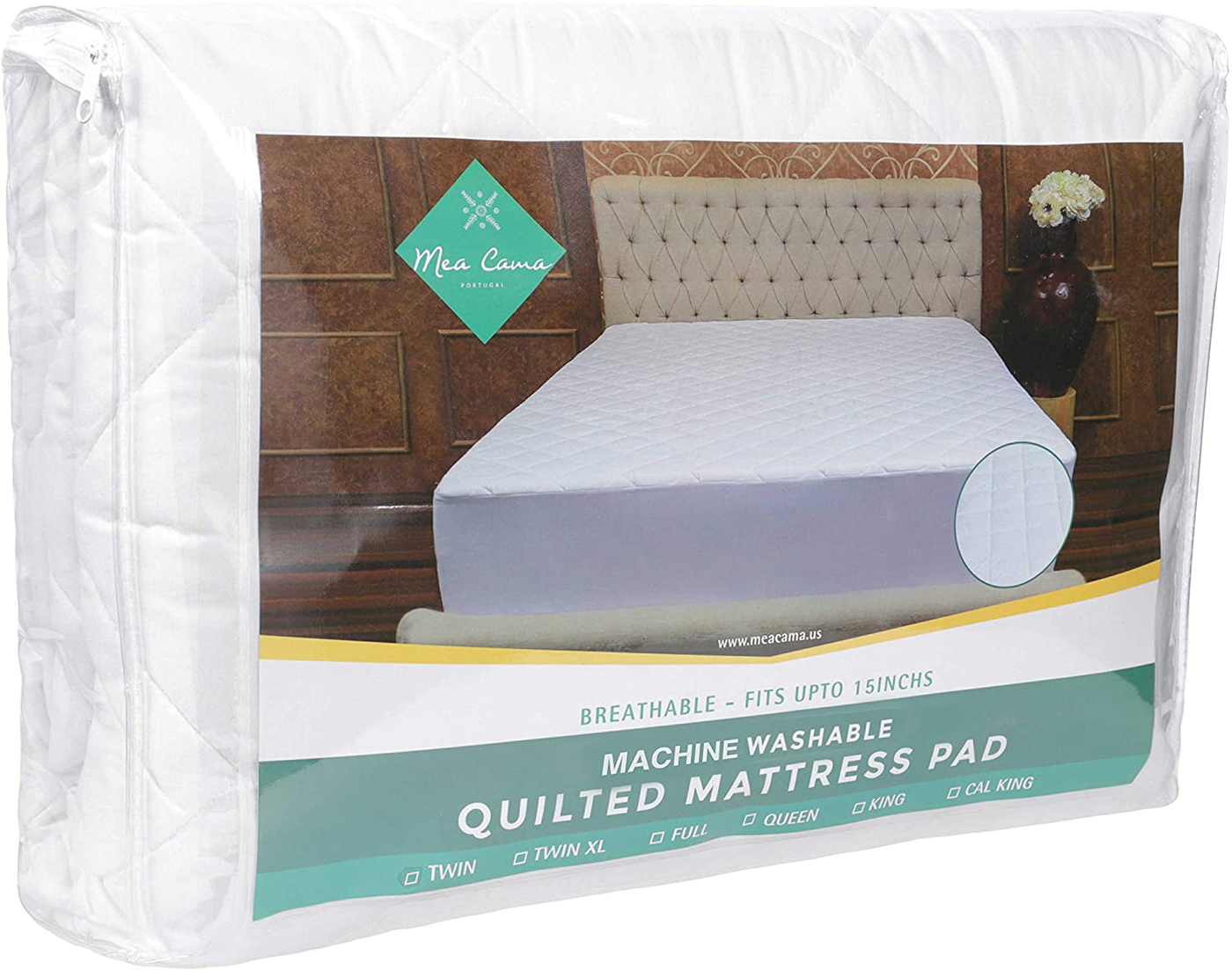 Mea Cama Quilted Mattress Topper Pad Fitted Cover - Fits 16 inch Deep Mattress (Twin)