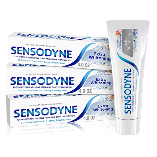 Sensodyne Toothpaste for Sensitivity, Extra Whitening for Sensitive Teeth, 4 Ounce (Pack of 3)