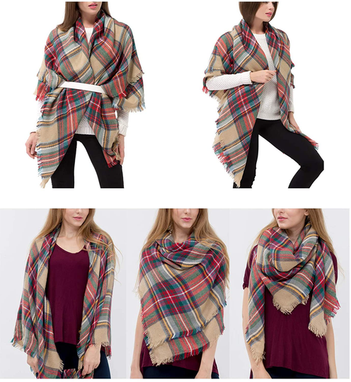 Trendy Plaid Blanket Scarf Women Big Oversized Long Scarves Warm Winter Tartan Checked Shawl Wrap Scarf Gift