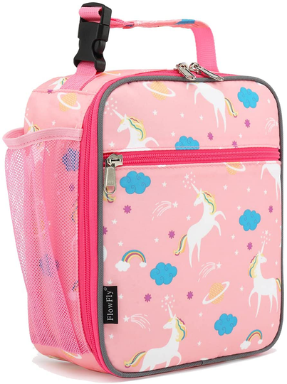 FlowFly Kids Lunch box Insulated Soft Bag Mini Cooler Back to School Thermal Meal Tote Kit for Girls, Boys, Unicorn