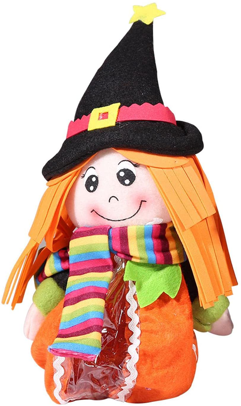 Candy Bag, Portable Home Cute Halloween Decor Candy Bag Witch Shape for Kids Storing Candies, Snacks, Candies, Toys (Yellow Hair)