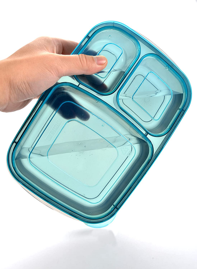 Youngever 7 Pack Bento Lunch Box, Meal Prep Containers, Reusable 3 Compartment Plastic Divided Food Storage Container Boxes